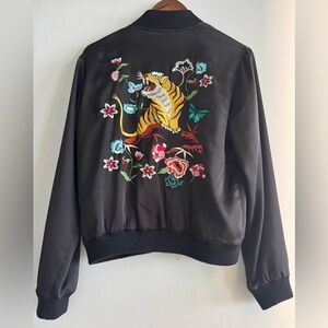 Nasty Gal Black Bomber Jacket with Colorful Embroidery 🐅 🌺